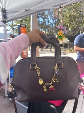 Coach Dark Brown Satchel with Gold Charm Chain